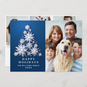 Elegant Snowflakes Christmas Tree 4 Photo Holiday Card