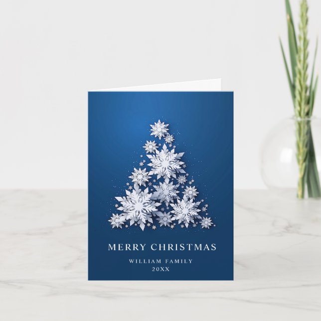 Elegant Snowflakes Christmas Tree Greeting Holiday Card (Front)