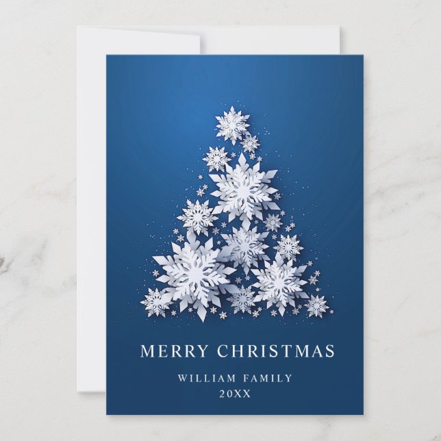 Elegant Snowflakes Christmas Tree Greeting Holiday Card (Front)