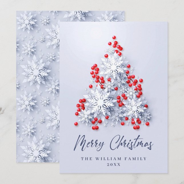 Elegant Snowflakes Christmas Tree Greeting Holiday Card (Front/Back)