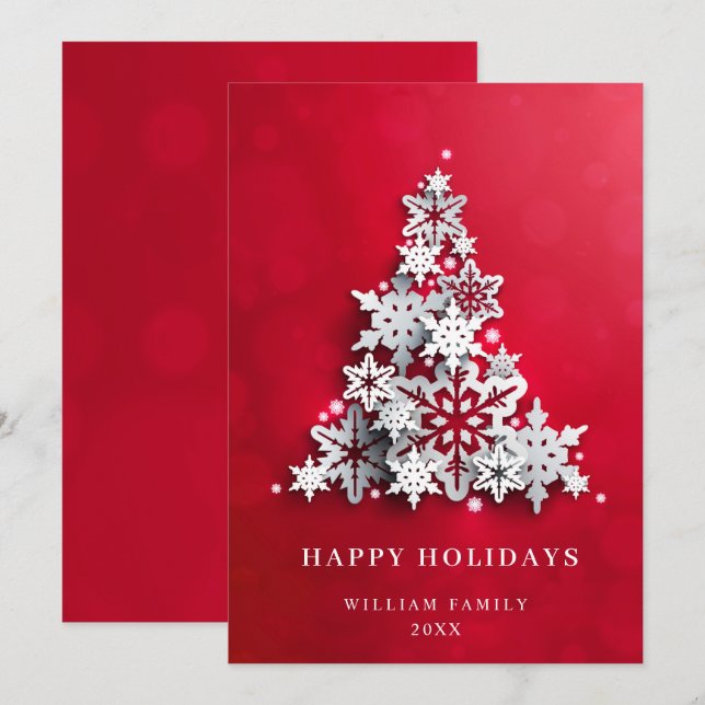 Elegant Snowflakes Christmas Tree Greeting Holiday Card (Front/Back)
