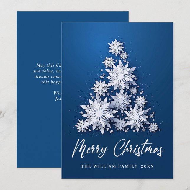 Elegant Snowflakes Christmas Tree Greeting Holiday Card (Front/Back)
