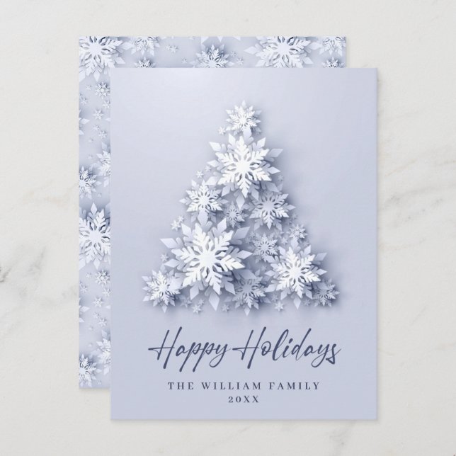 Elegant Snowflakes Christmas Tree Holiday Card (Front/Back)