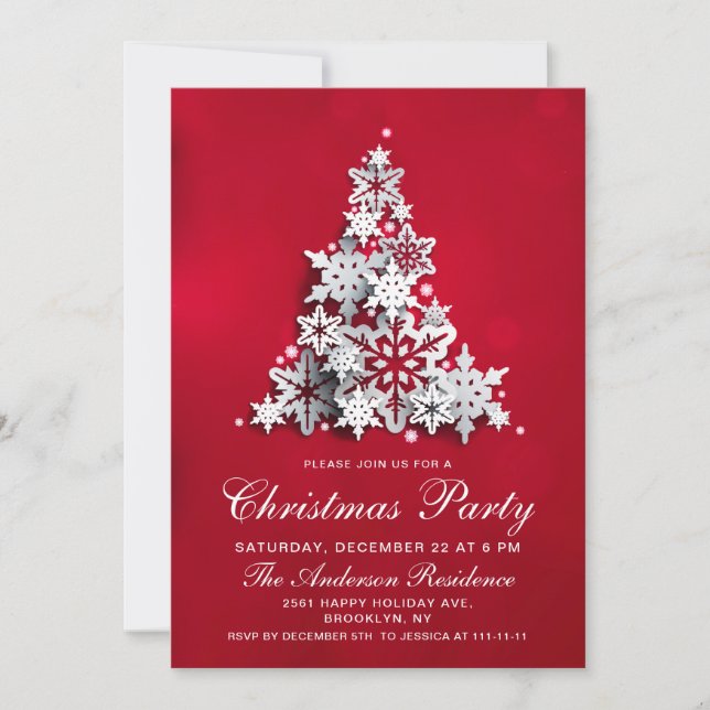 Elegant Snowflakes Christmas Tree Holiday Party Invitation (Front)