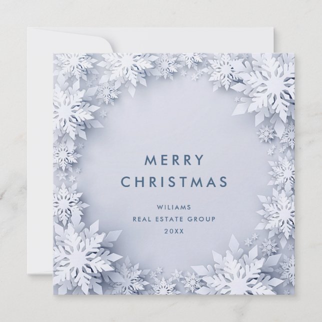 Elegant Snowflakes Corporate Christmas Greeting Holiday Card (Front)
