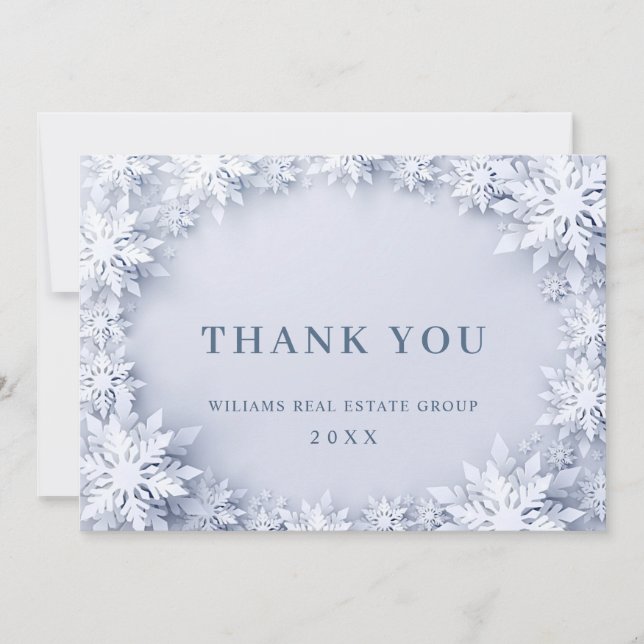 Elegant Snowflakes Corporate Christmas Holiday Thank You Card (Front)