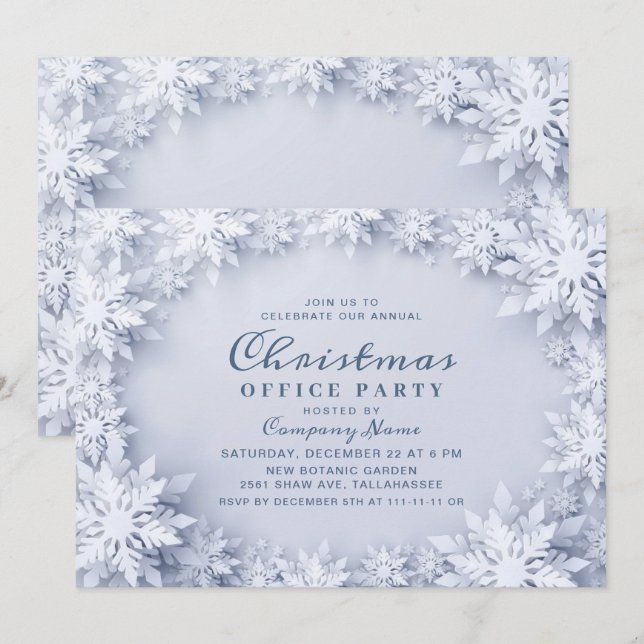 Elegant Snowflakes Corporate Christmas Party  Invitation (Front/Back)