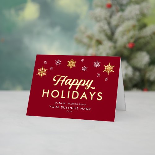 Elegant Snowflakes Corporate Happy Holidays Red Foil Holiday Card