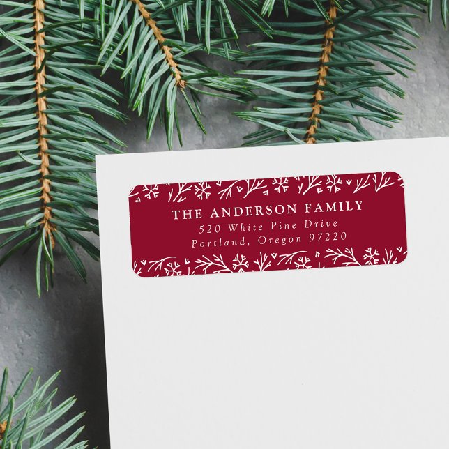Elegant Snowflakes Cranberry Return Address Label (Creator Uploaded)