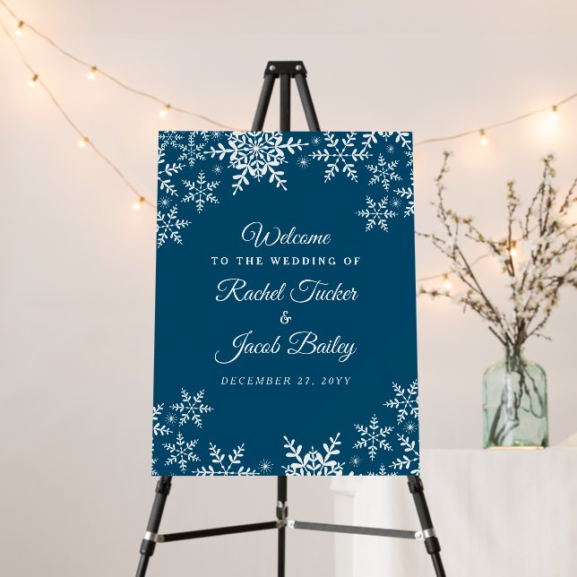 Elegant Snowflakes Dark Blue Navy Winter Welcome Foam Board (In Situ (Stand))