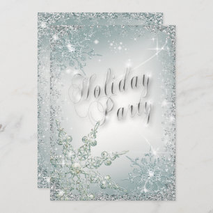 Elegant Snowflakes Dusty Teal Mist Holiday Party Invitation