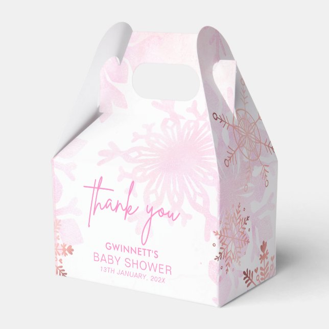 Elegant Snowflakes Girl Baby Shower Favor Boxes (Front Side)