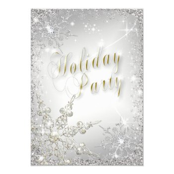 Elegant Snowflakes Gold Frost Holiday Party Card 