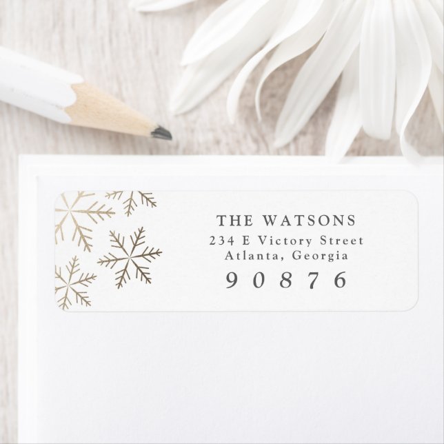 Elegant Snowflakes Gold Holiday Return Address Label (Insitu)