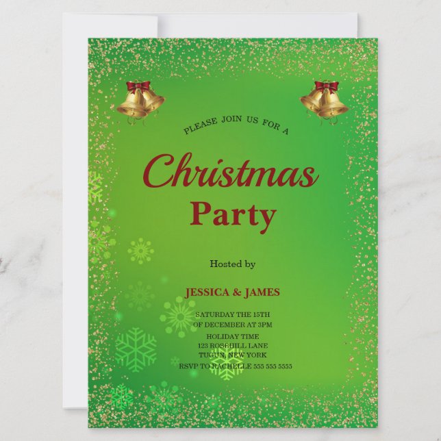 Elegant Snowflakes Green Christmas  Invitation (Front)