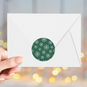 Elegant Snowflakes Green Holiday Classic Round Sticker