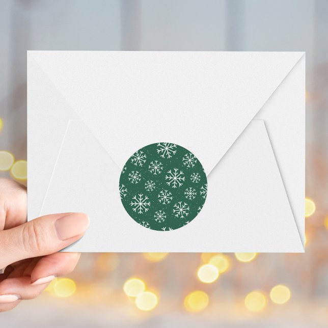 Elegant Snowflakes Green Holiday Classic Round Sticker (Creator Uploaded)