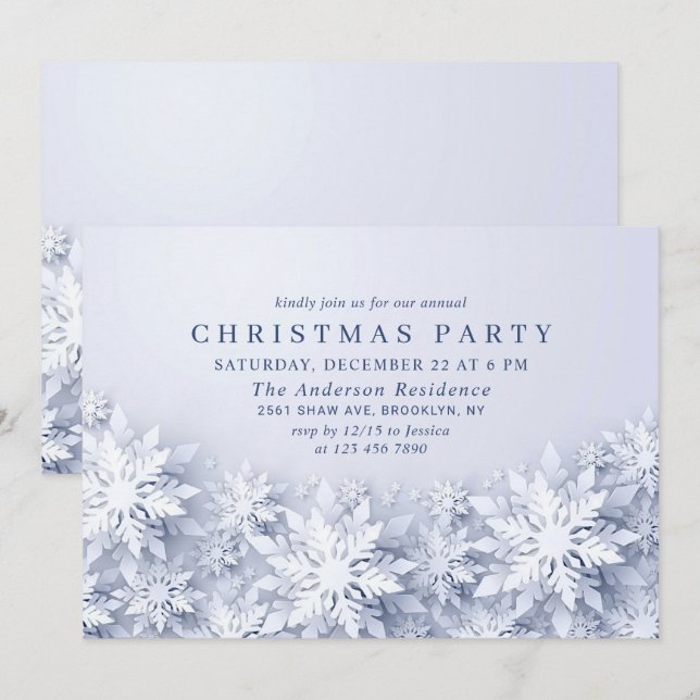 Elegant Snowflakes Holiday CHRISTMAS PARTY Invitation (Front/Back)