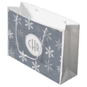 Elegant Snowflakes in Blue Background Large Gift Bag
