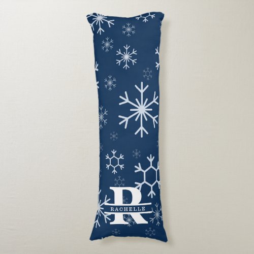 Elegant Snowflakes in Navy Blue Background Body Pillow