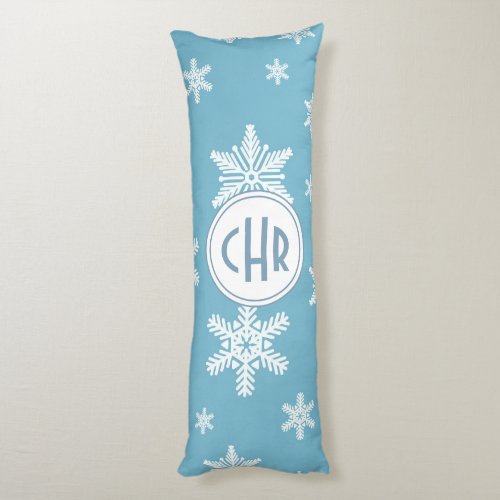 Elegant Snowflakes in Sky Blue Background Body Pillow