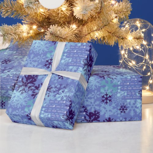 Elegant Snowflakes Indigo Blue Christmas Bookworm Wrapping Paper