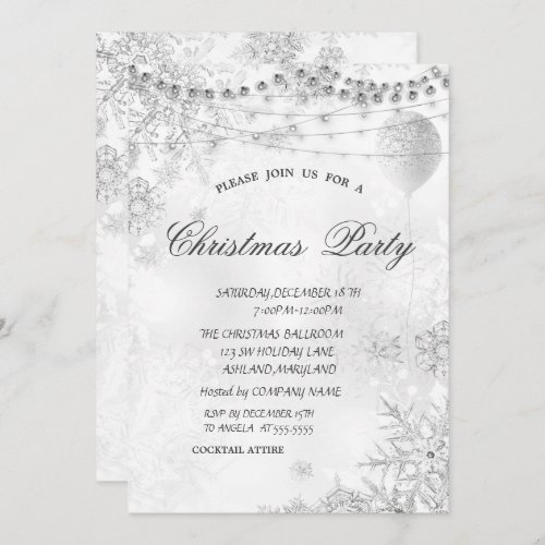 Elegant SnowflakesLightsBalloonChristmas Party Invitation