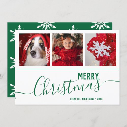 Elegant Snowflakes Merry Christmas Custom Photo  Holiday Card