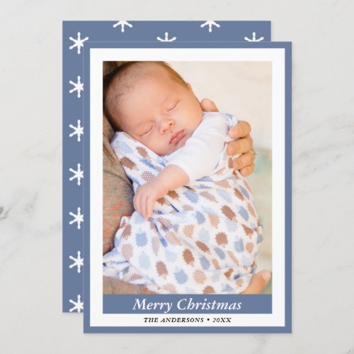 Elegant Snowflakes Merry Christmas Custom Photo   Holiday Card