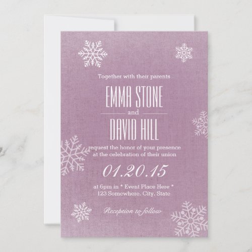 Elegant Snowflakes Misty Purple Winter Wedding Invitation