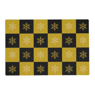 Elegant Snowflakes on Golden & Black Placemat