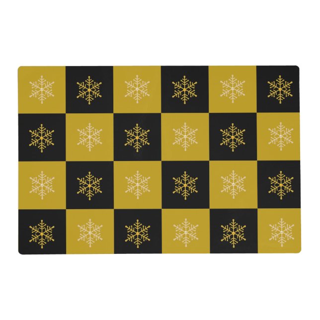 Elegant Snowflakes on Golden & Black Placemat (Front)