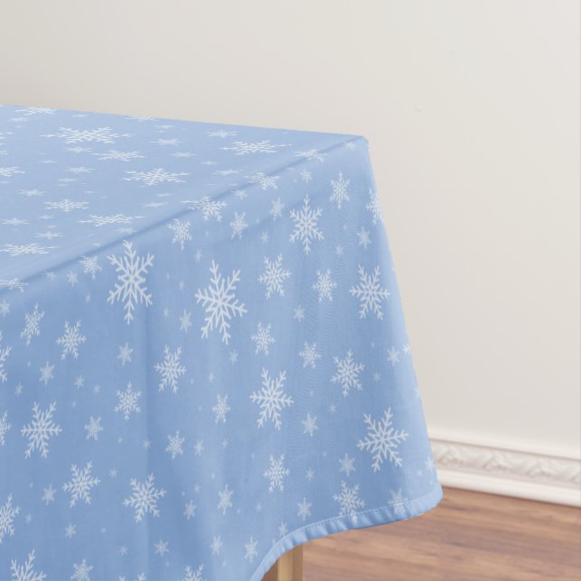 Elegant Snowflakes on Light Blue Tablecloth (In Situ)
