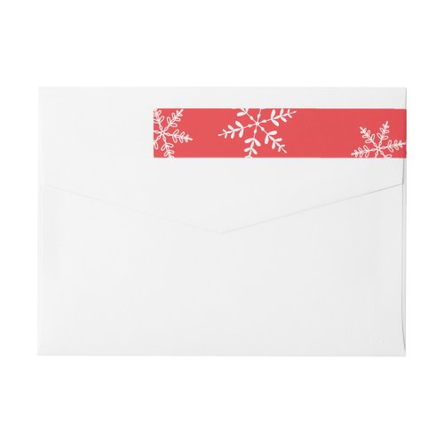 Elegant Snowflakes on Red Merry Christmas Wrap Around Label