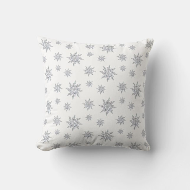 Elegant snowflakes on white throw pillow (Front)