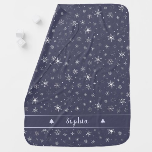 Elegant Snowflakes Pattern Personalized Baby Blanket