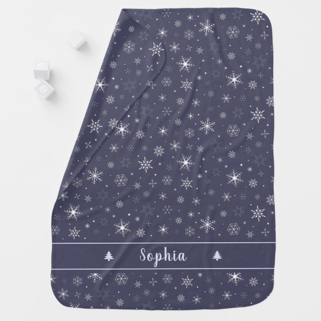Elegant Snowflakes Pattern, Personalized Baby Blanket (In Situ)
