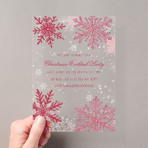 Elegant Snowflakes Pink Red Christmas Cocktails Acrylic Invitations