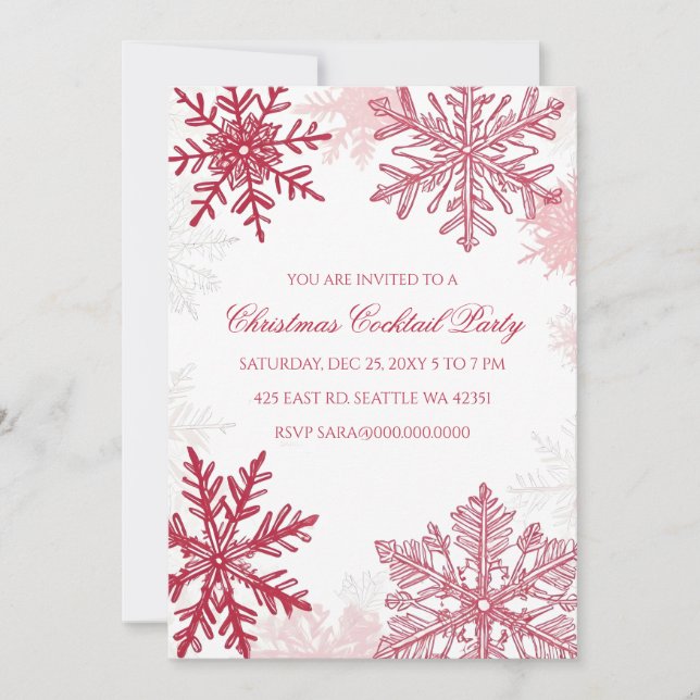 Elegant Snowflakes Pink Red Christmas Cocktails Invitation (Front)