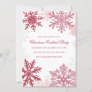Elegant Snowflakes Pink Red Christmas Cocktails Invitation