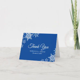 Elegant Snowflakes Plaid Deep Blue Wedding Letterpress Thank You Card