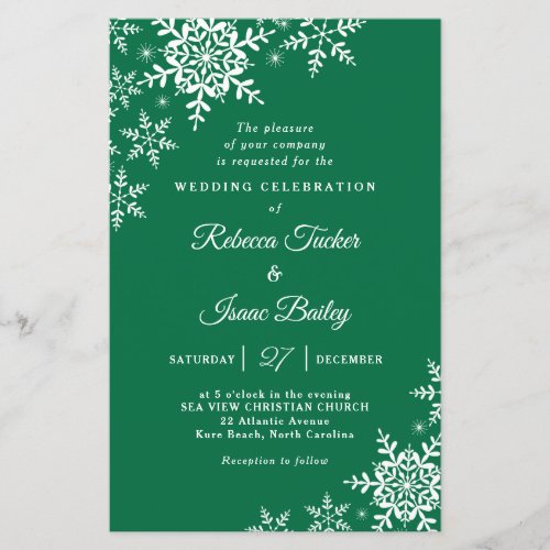 Elegant Snowflakes Plaid Green Wedding Invitation
