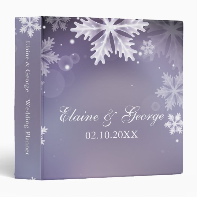 Elegant snowflakes purple winter Wedding Planner Binder (Front/Spine)