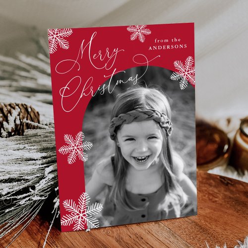 Elegant Snowflakes Red 2 Photo Holiday Card