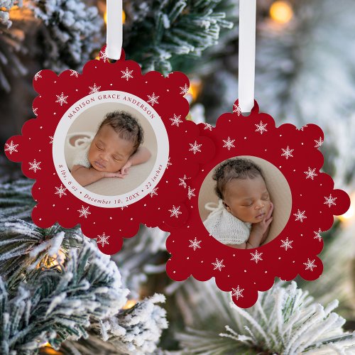 Elegant Snowflakes Red Babys First Christmas Ornament Card
