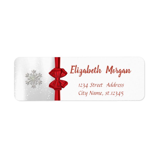 Elegant Snowflakes,Red Bow Holiday Label (Front)
