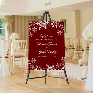 Elegant Snowflakes Red Christmas Wedding Welcome Foam Board