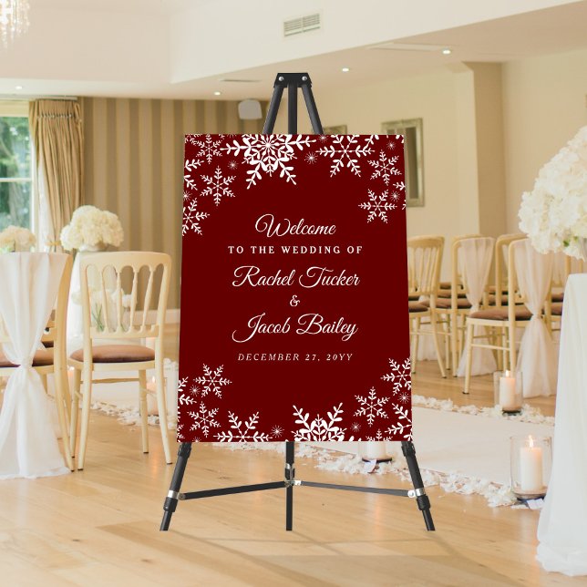 Elegant Snowflakes Red Christmas Wedding Welcome Foam Board (Creator Uploaded)
