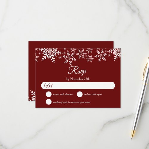 Elegant Snowflakes Red Christmas Winter Wedding RSVP Card