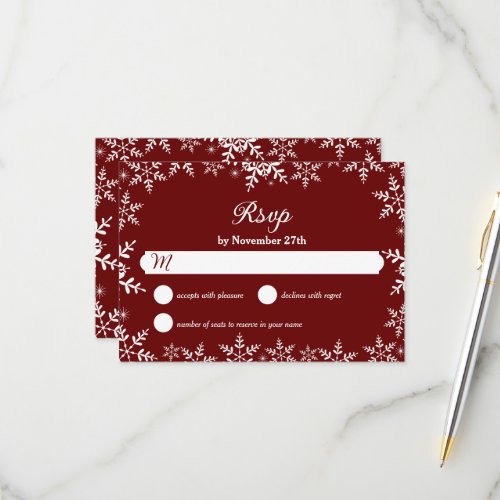 Elegant Snowflakes Red Christmas Winter Wedding RSVP Card